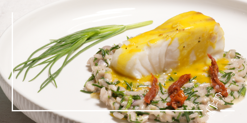 kabeljau auf moenchsbartrisotto