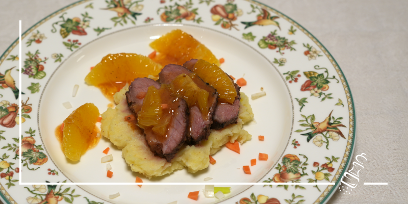 entenbrust an orangensauce auf kartoffelstock