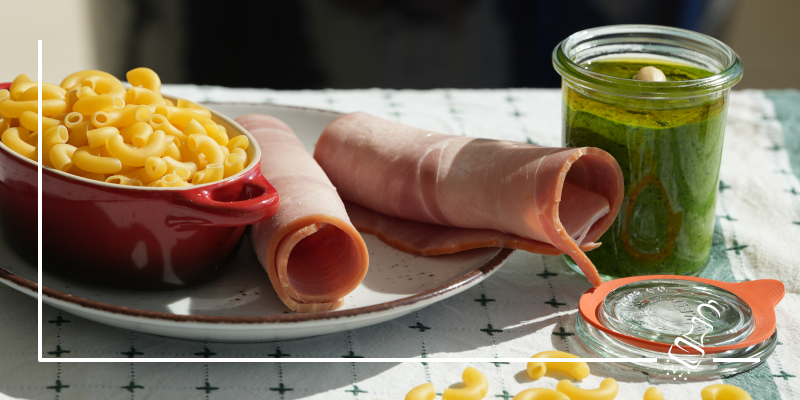 hoernli an baerlauch mit gebratenem schinken