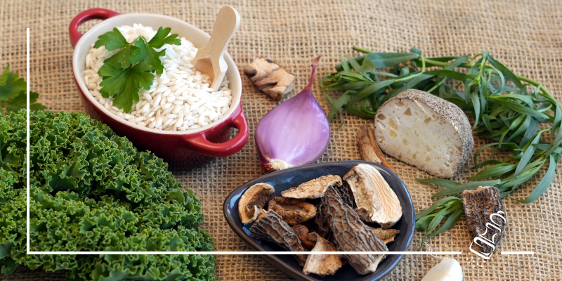 risotto mit pilzen und federkohl