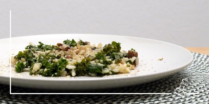 risotto mit pilzen und federkohl