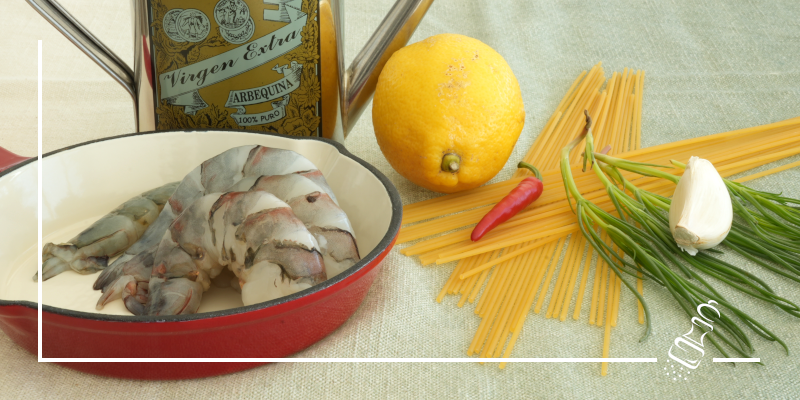 spaghetti mit moenchsbart und crevetten