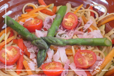 spaghetti mit gebratenem schinken